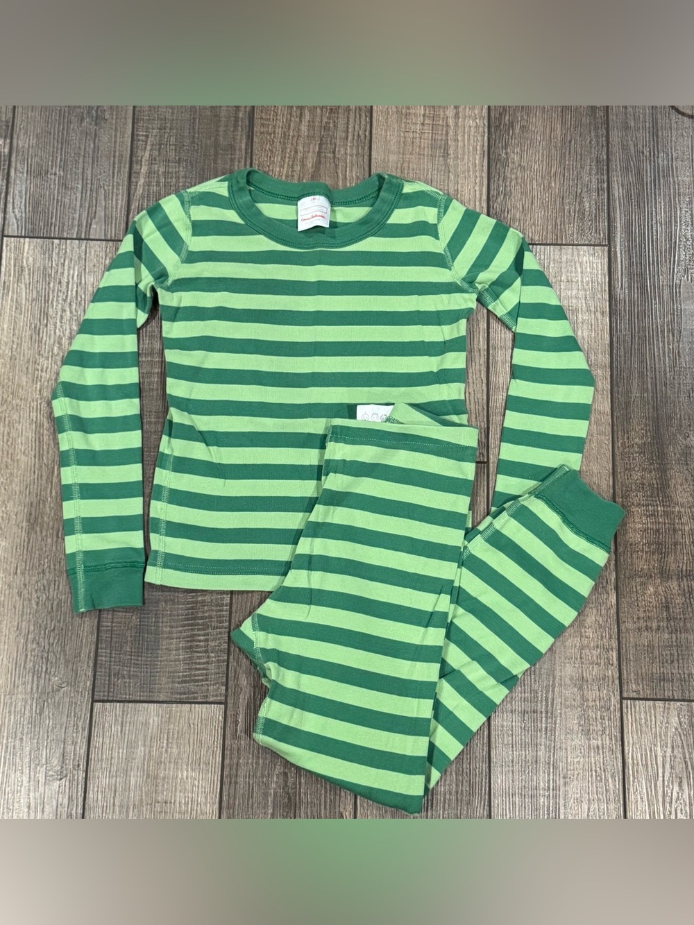 Hanna Andersson Stripe Pajamas green unisex kids size 8